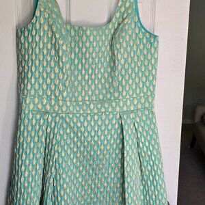 Shoshana Cocktail Dress, Size 8, Sea Blue and Gold Color